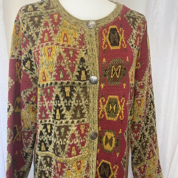 Soft Surroundings Long Sweater Tapestry Jacket Robe Size MED Art Wear Boho Heavy - Picture 3 of 8